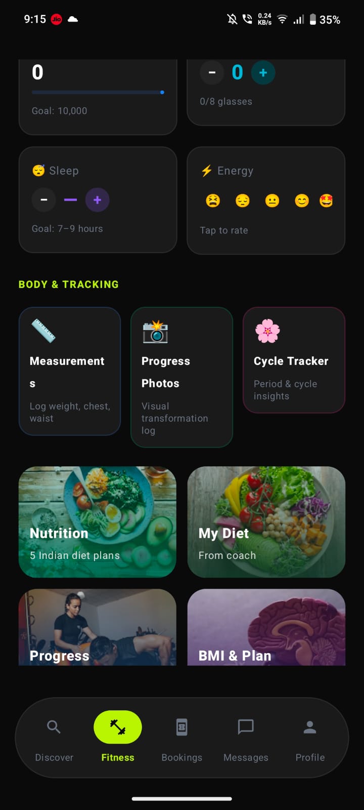Fitness home with steps, sleep and energy